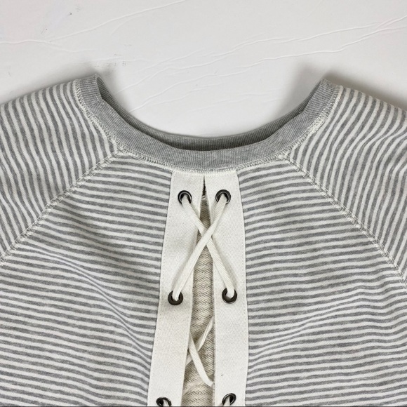 ABERCROMBIE & FITCH Gray Striped Lace-Up Back Sweatshirt Sweater Top Med - Picture 8 of 13